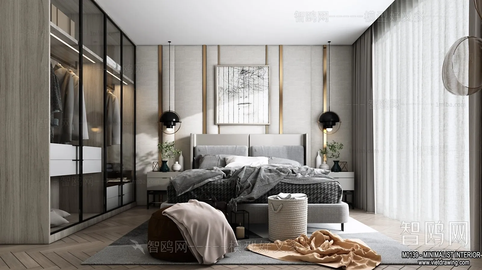 Bedroom – Minimalist Style – 3D Interior Scene – 125