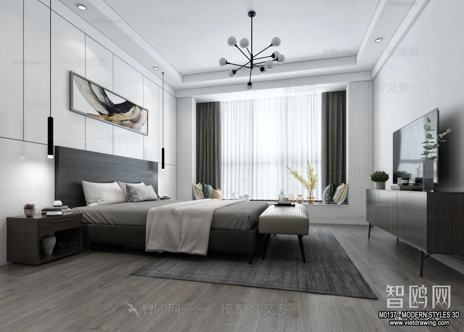 Bedroom – Modern Style Interior 3D Scenes – 068