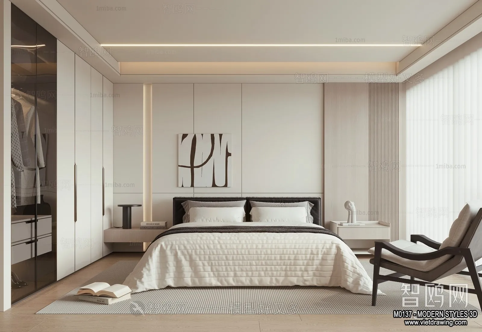 Bedroom – Modern Style Interior 3D Scenes – 075