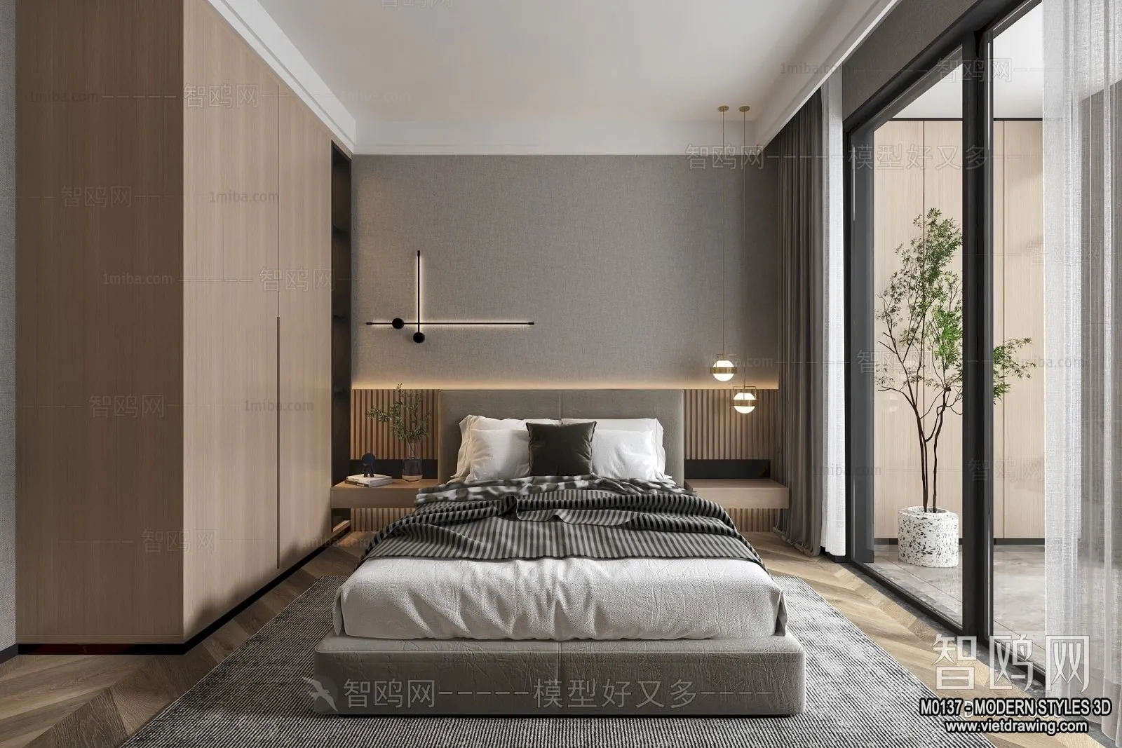 Bedroom – Modern Style Interior 3D Scenes – 090