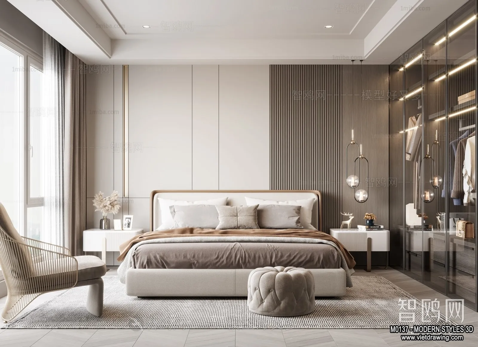 Bedroom – Modern Style Interior 3D Scenes – 100