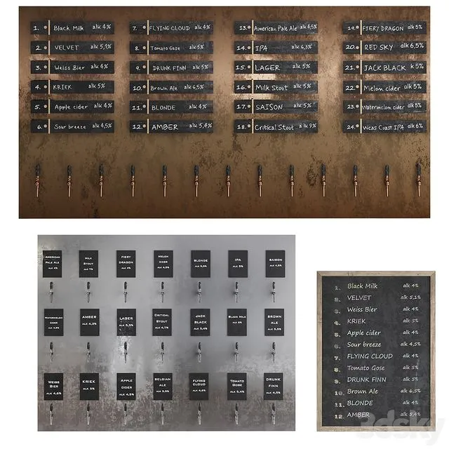 Beer menu on taps 3dsMax Model
