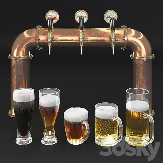 Beer tower & beer mugs 3DS Max Model