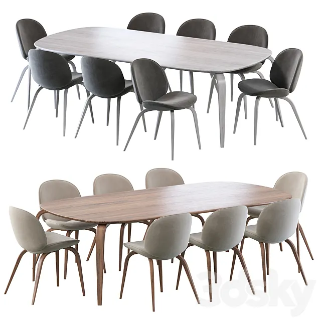 Beetle Dining Chair and Gubi Dining Table Elliptical 3DS Max Model