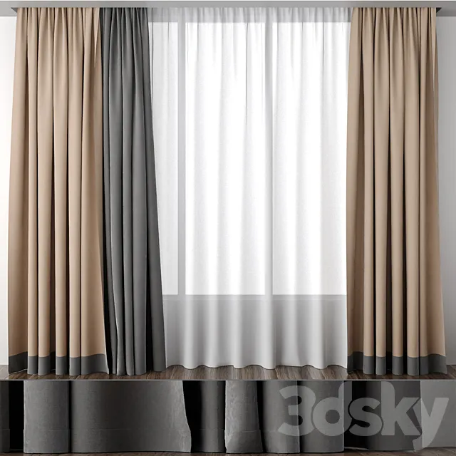 Beige curtains with a strip below 3ds Max