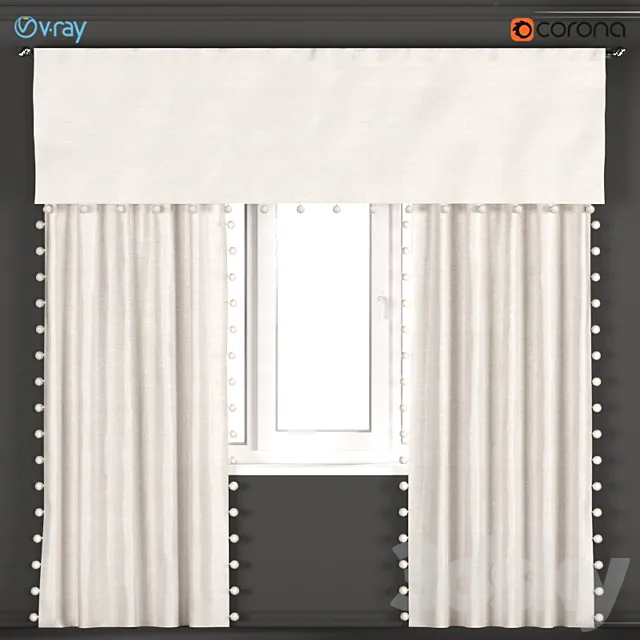 Beige curtains with pom-poms from Restoration hardware – RH Baby & Child. 3ds Max