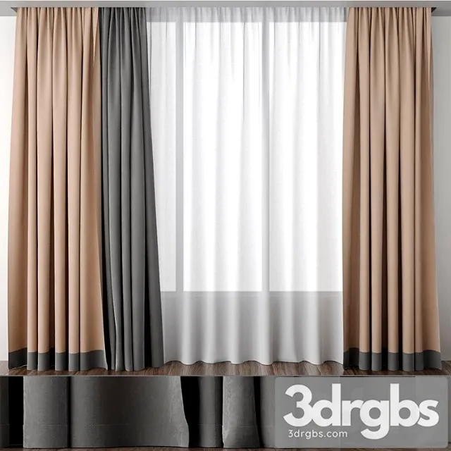 Beige Curtains With Stripe at Bottom 3dsmax Download