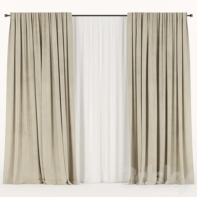 Beige curtains with tulle. 3DS Max Model