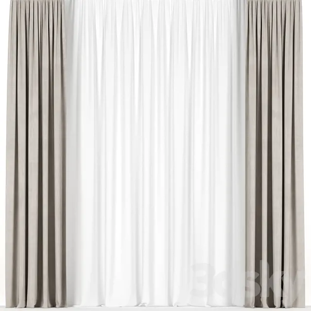 Beige curtains with tulle. 3ds Max