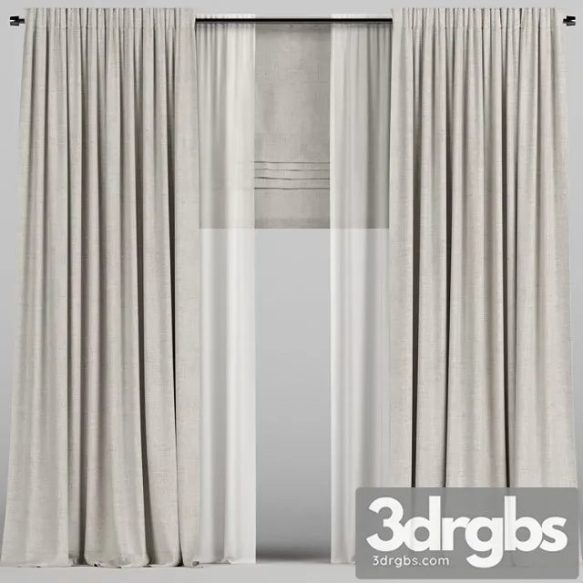 Beige Curtains With Tulle and Roman Blinds 3dsmax Download