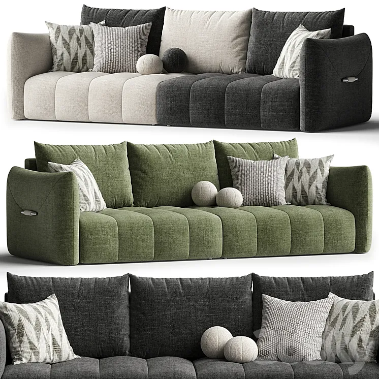 “Beige Flannel Square Arm Sofa with Latex Seat Fill & Pillow Back Design””” 3DS Max Model