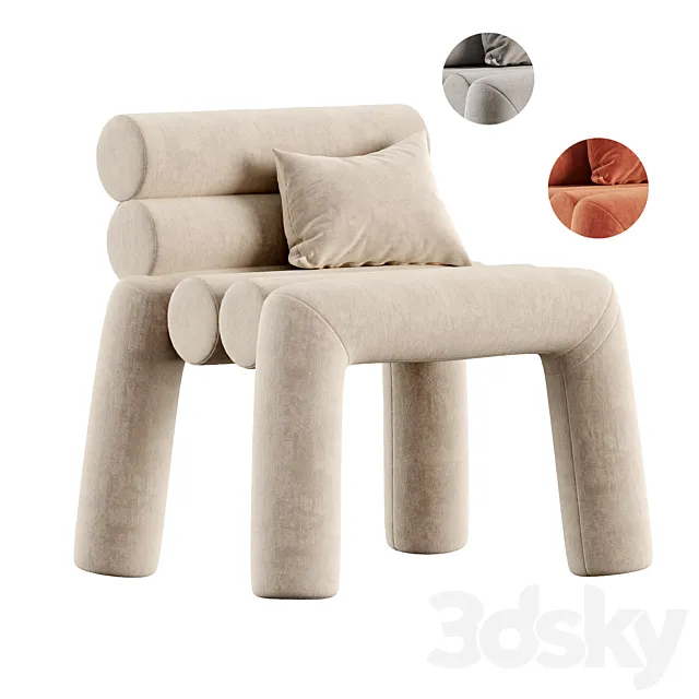 Beige Velvet Accent Chair 3DS Max Model