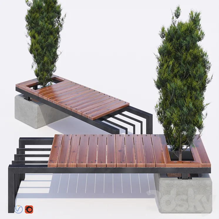 bench and thuja 3DS Max