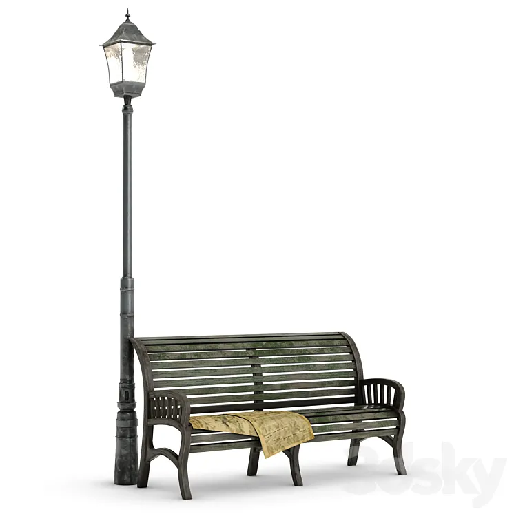Bench. Lamp 3DS Max