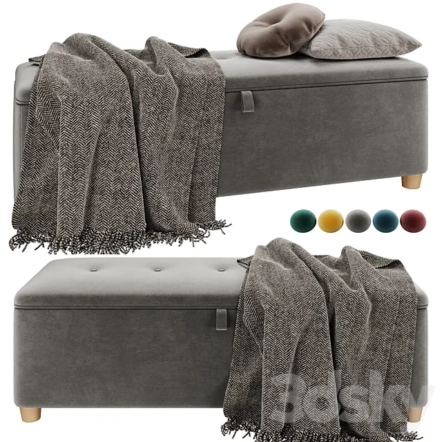 Bench pouf Edin Velvet Coral _ Gray _ Mustard _ Ocean _ Emerald from Divanru 3DS Max Model