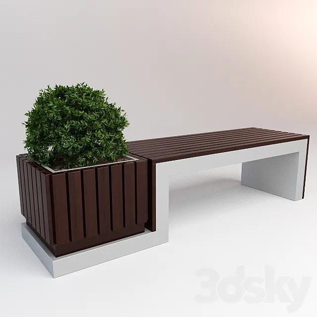 Bench with bush 3DSMax File
