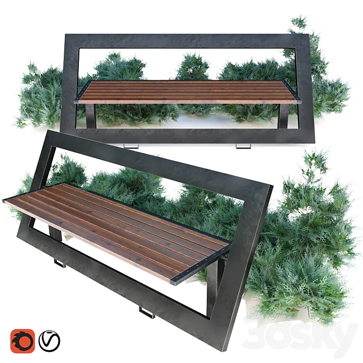 bench with juniper 3DS Max