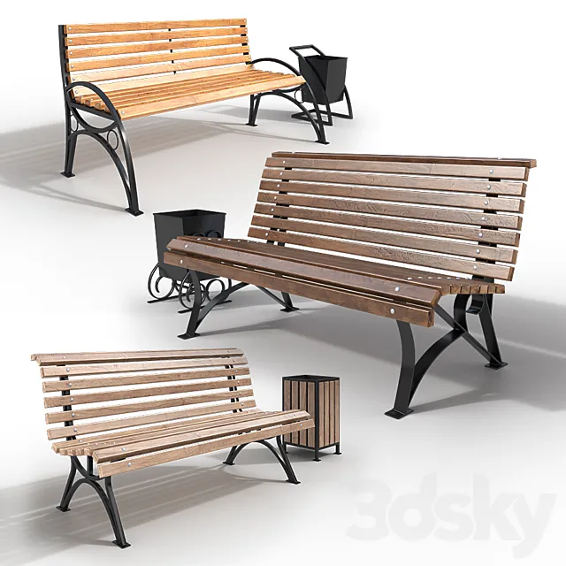 benches and urns 3DS Max Model