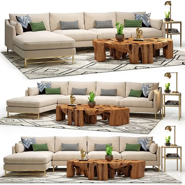Benson Sectional & Meteor Coffee Table Set 3dsMax Model