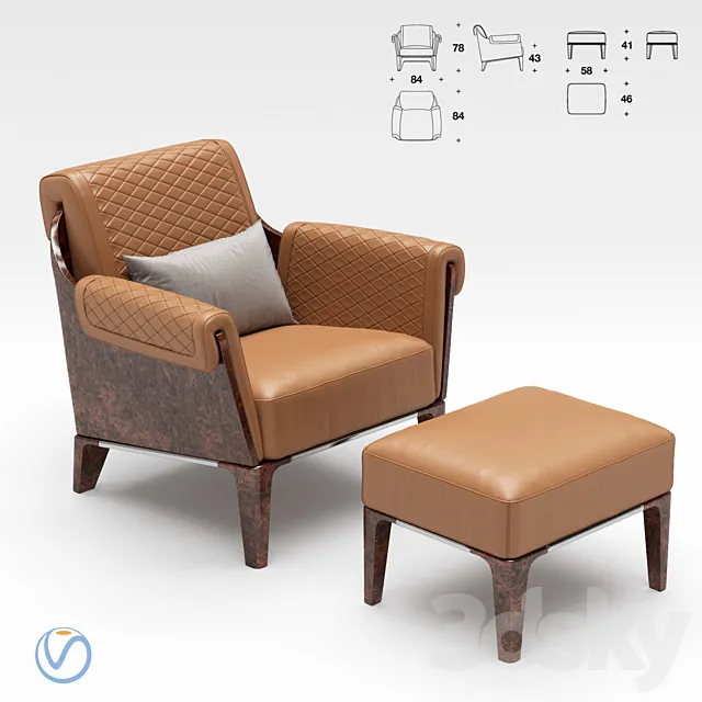 Bentley Home Sherwood ottoman with Armchair 3ds Max