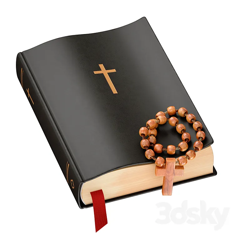 Bible Book Cross with rosary 3DS Max