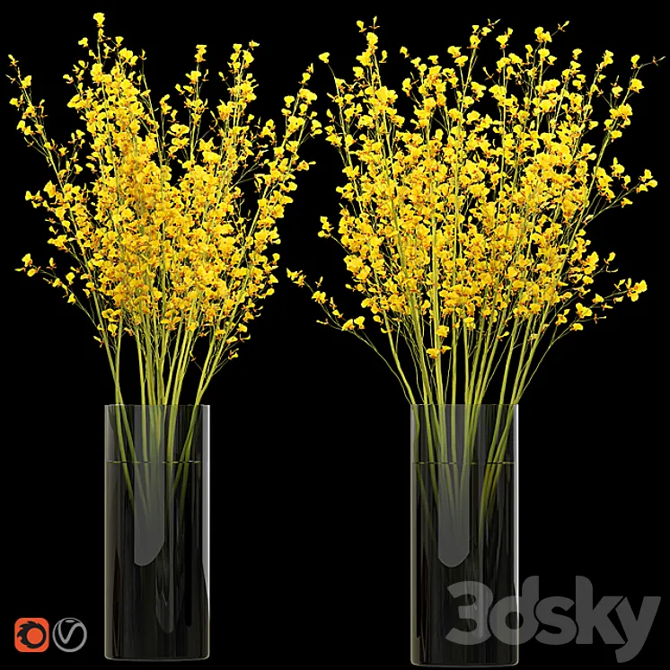 Big bouquet. Orchid oncidium in a vase 3DS Max