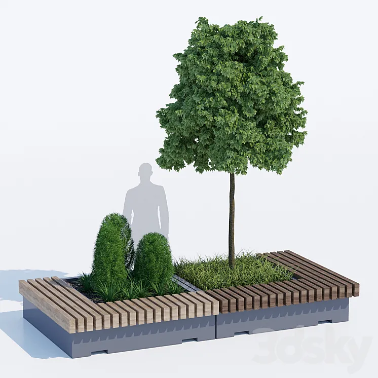 Big green benches tree 3DS Max