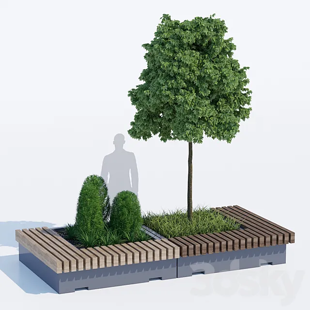 Big green benches tree 3DSMax File