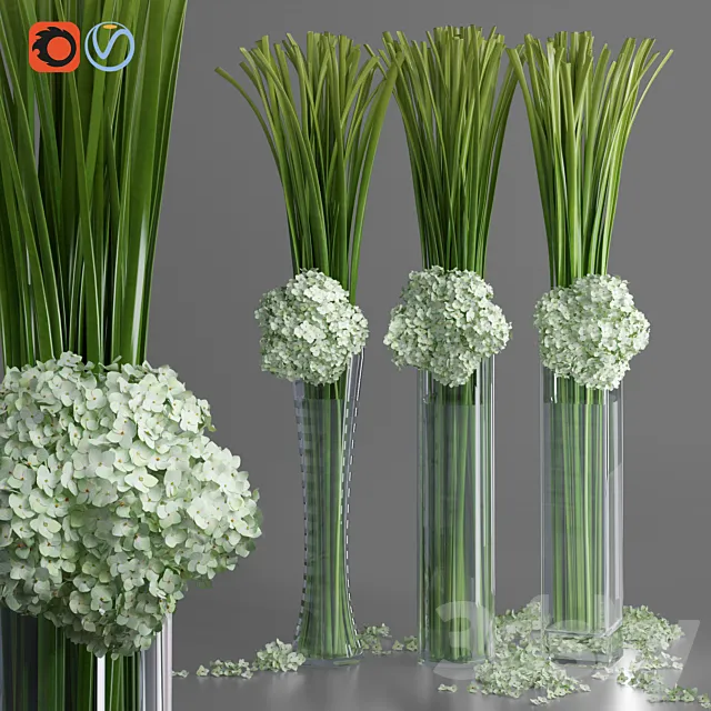 Big Hydrangea Leaf Vases Decorative Set 3DS Max Model