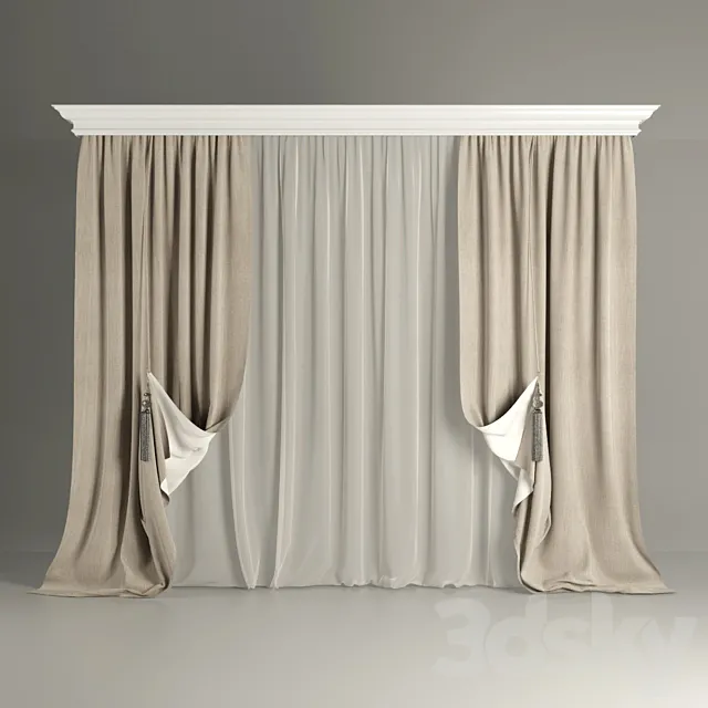 Bilateral with tulle curtains 3ds Max