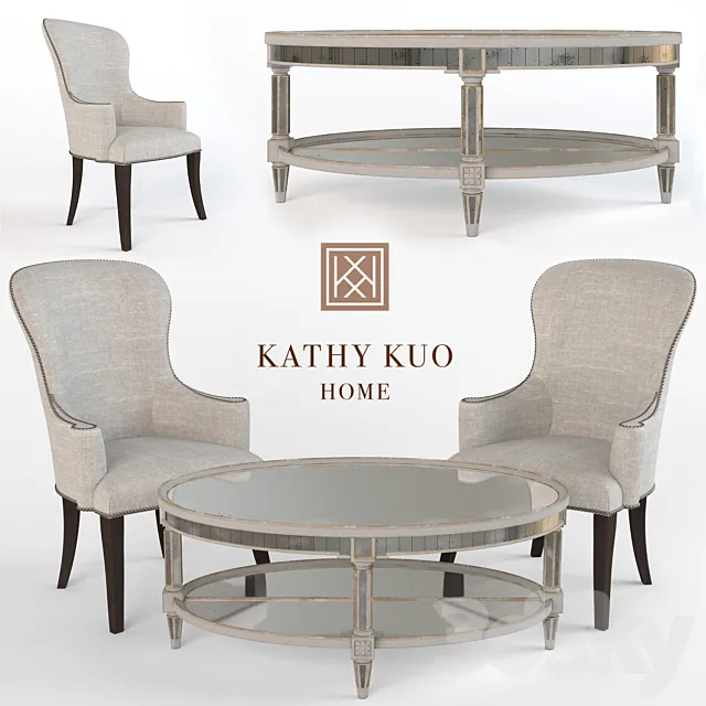 Biondo Armchair and Antique Mirror Coffee Table 3ds Max
