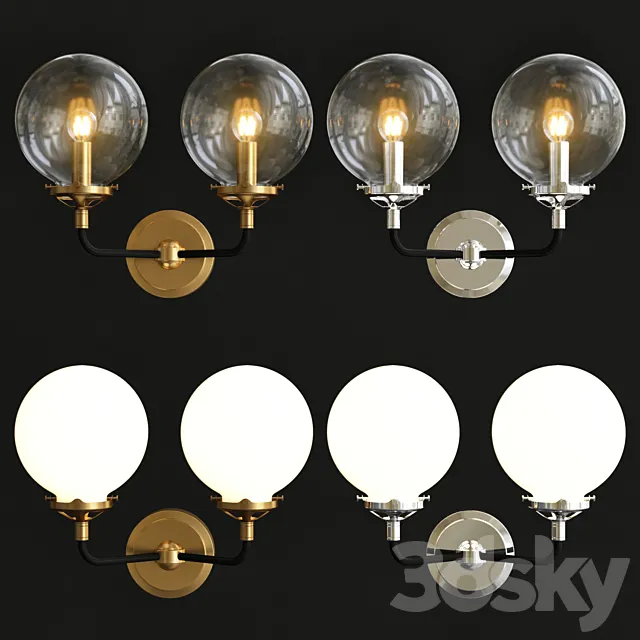 Bistro Globe Clear Glass Double Sconce Brass 3ds Max