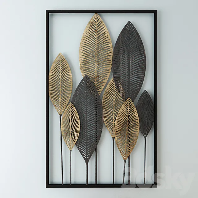 Black and Gold Metal Feather Wall Art 53×84 3DS Max Model