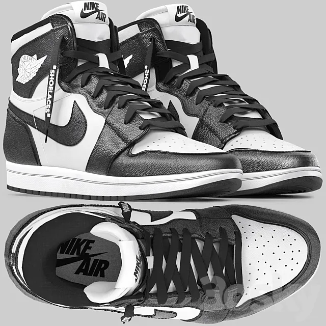 black and white nike air jordan 1 retro 3ds Max