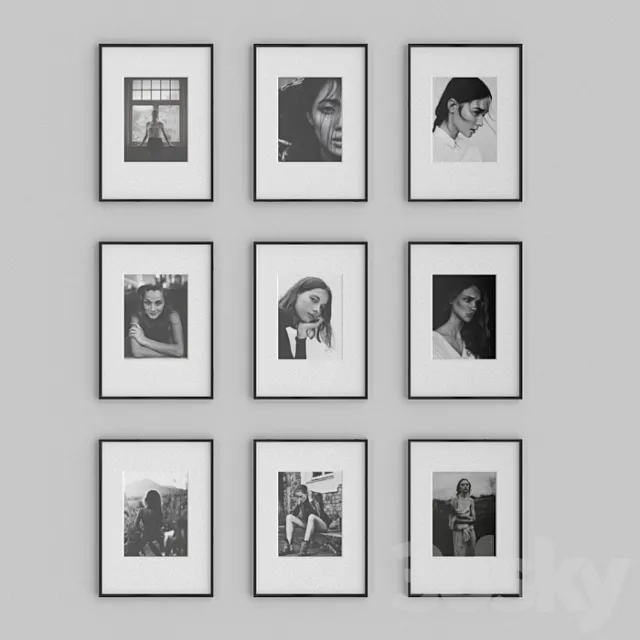 Black and white photos in frames 3DS Max Model