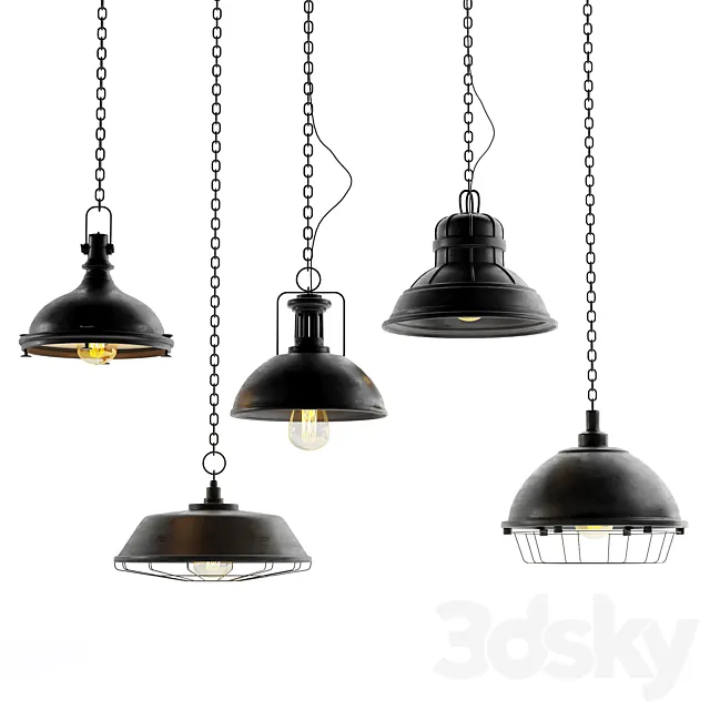 Black Cast Industrial Chandeliers 3ds Max