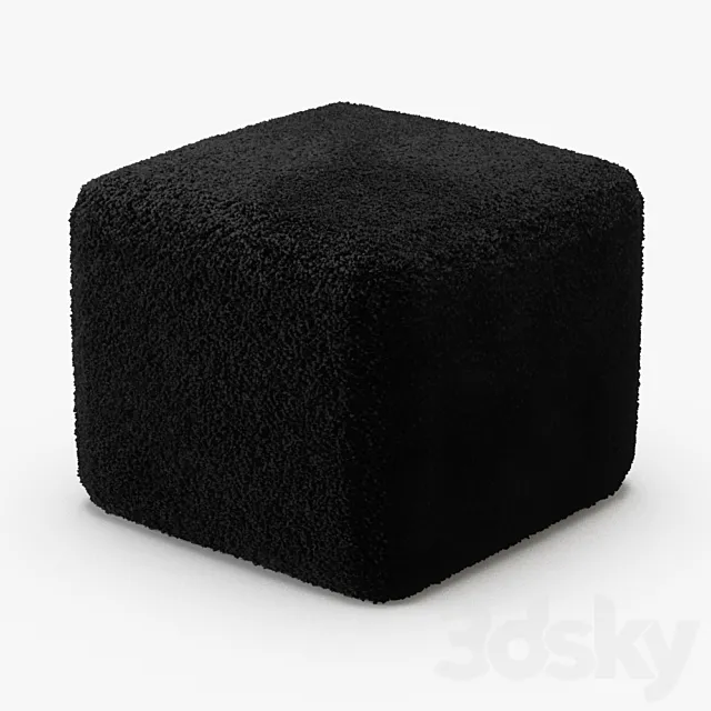 Black Curly Sheepskin Square Pouf 3ds Max