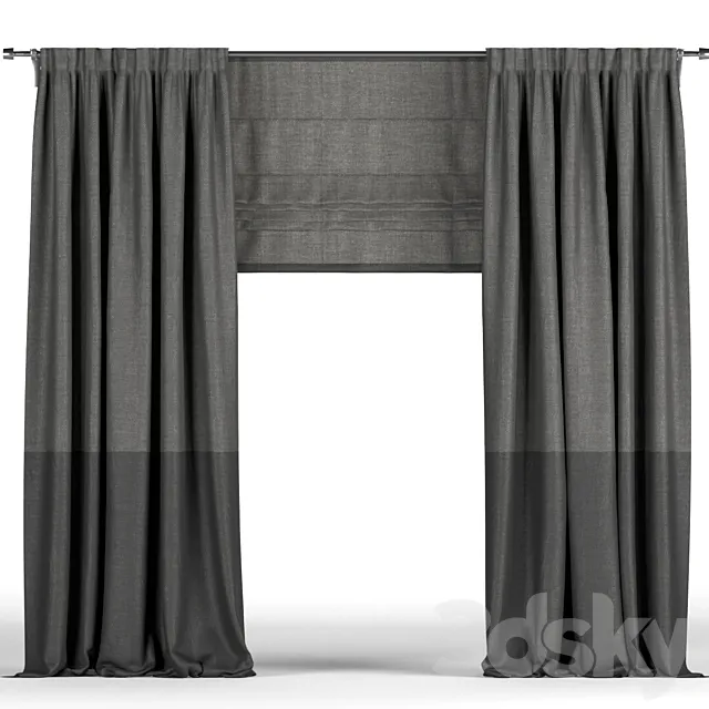 Black curtains in two shades + black Roman blinds. 3DS Max Model