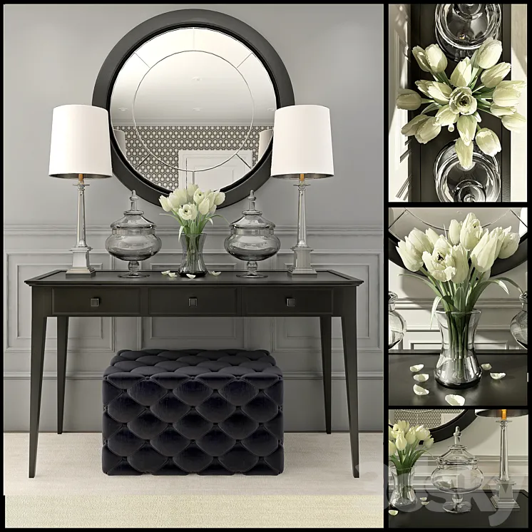 Black decor set with mirror 3DS Max