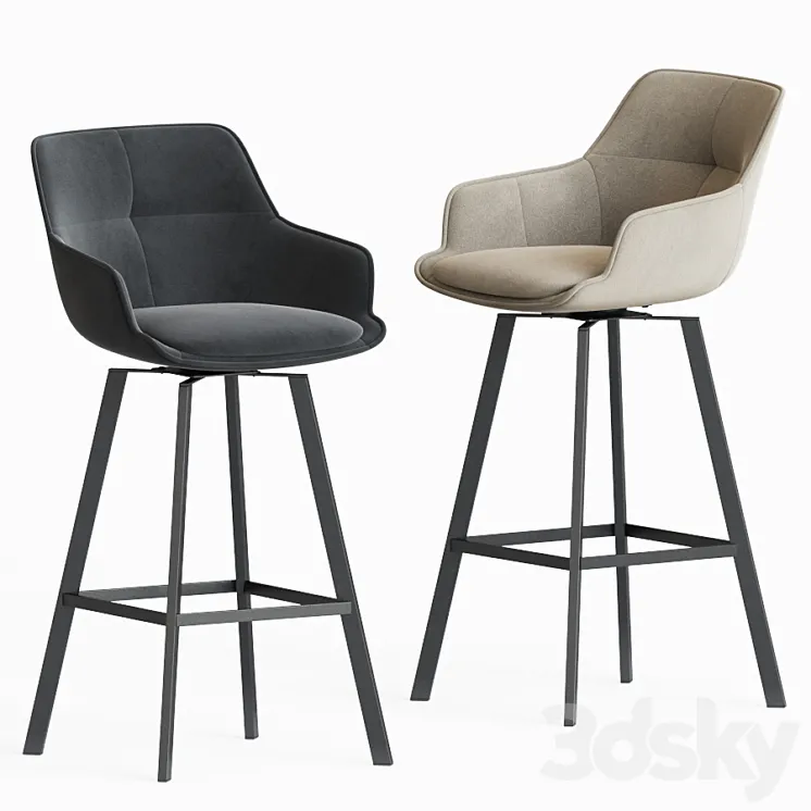 Black Krystoffer Velvet Swivel Bar Stools 3DS Max