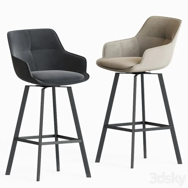 Black Krystoffer Velvet Swivel Bar Stools 3dsMax Model