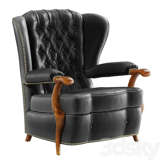 Black Leather Chesterfield Club Chair 3DSMax File