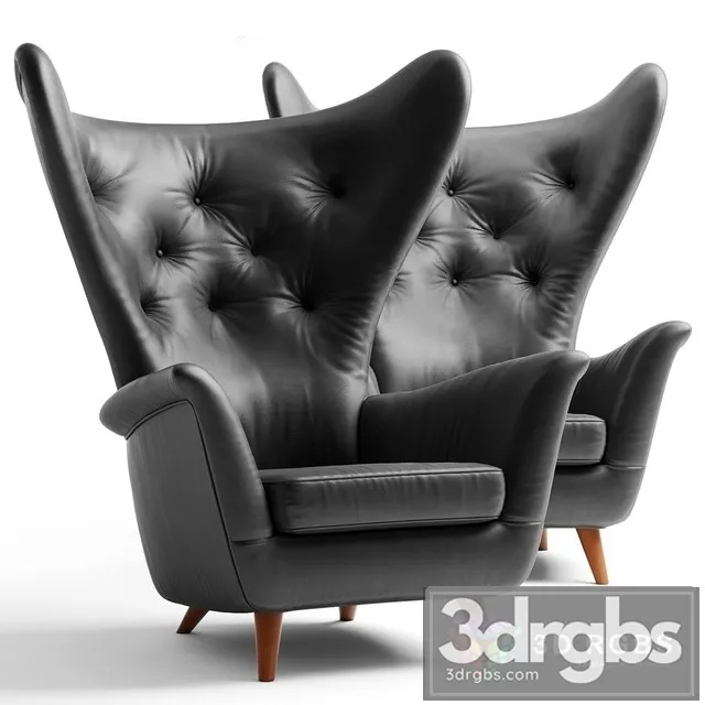Black Leather Wing Lounge Chair 3dsmax Download