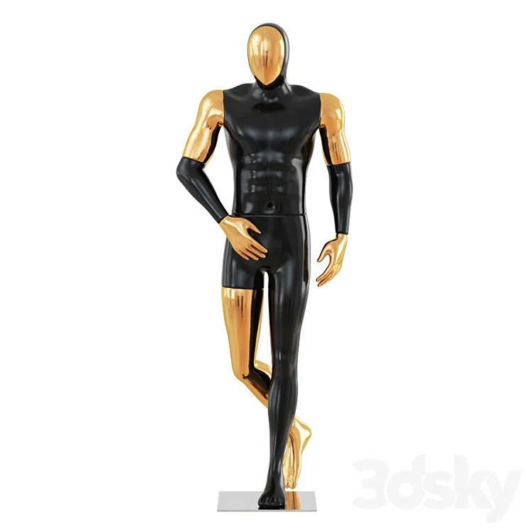Black Male Mannequin with Gold Face 58 3DS Max
