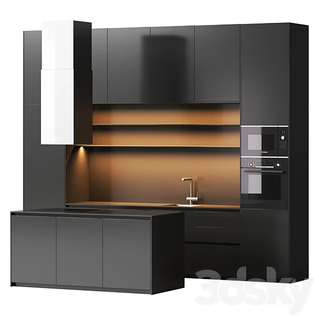 Black minimalist kitchen 3ds Max