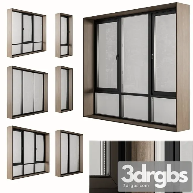 Black modern window with wooden frame – windows set 06