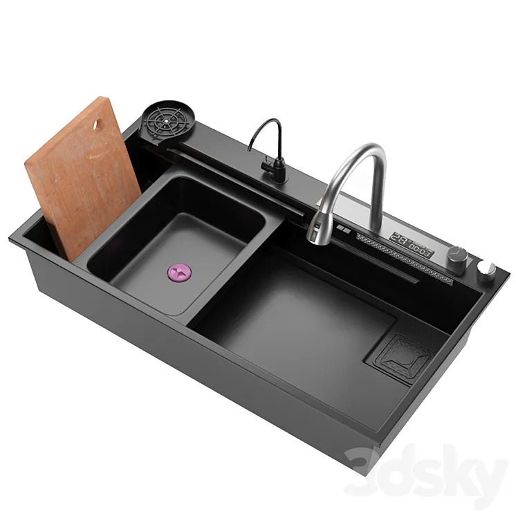 Black Nano Kitchen Sink 304 Stainless Steel Waterfall Sink 3DS Max Model