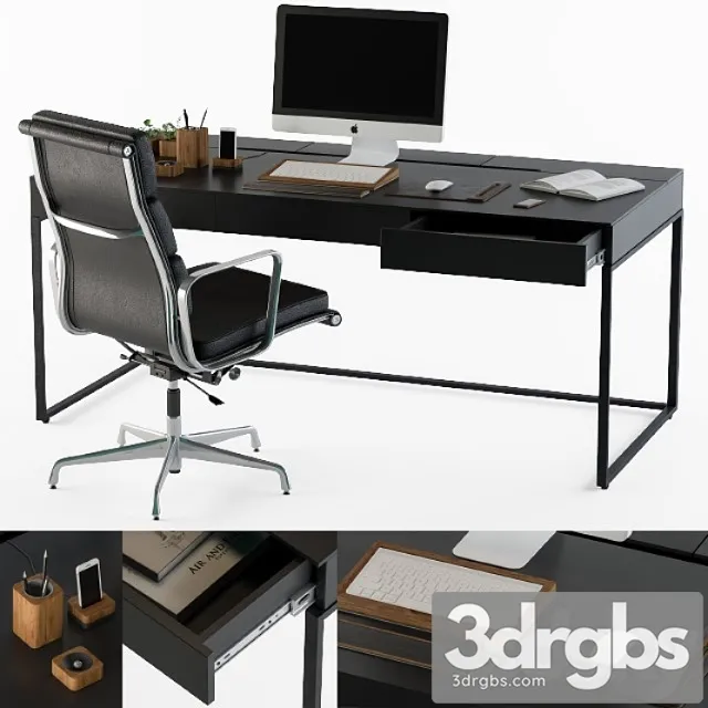 Black office desk set 2 3dsmax Download