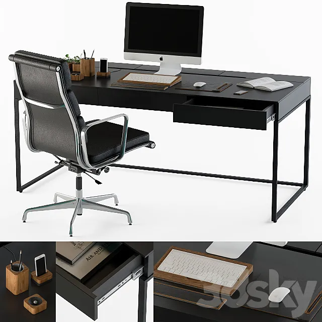 black office desk set 3DS Max Model