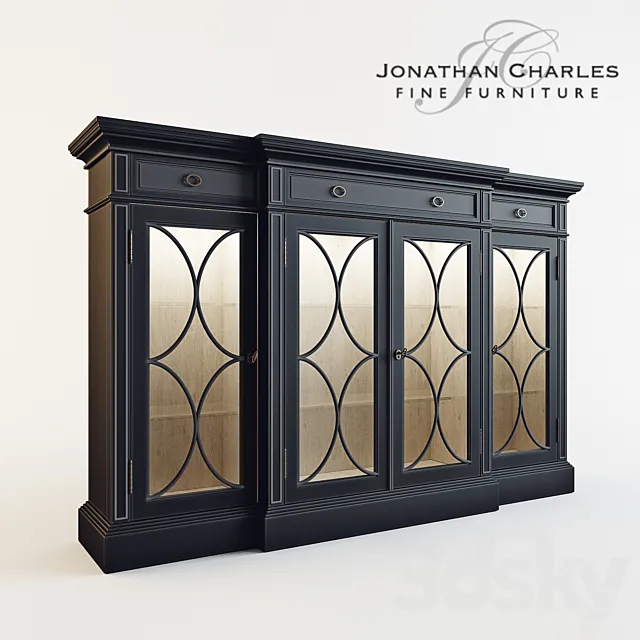 Black painted 4-door breakfront display cabinet Jonathan Charles 3ds Max